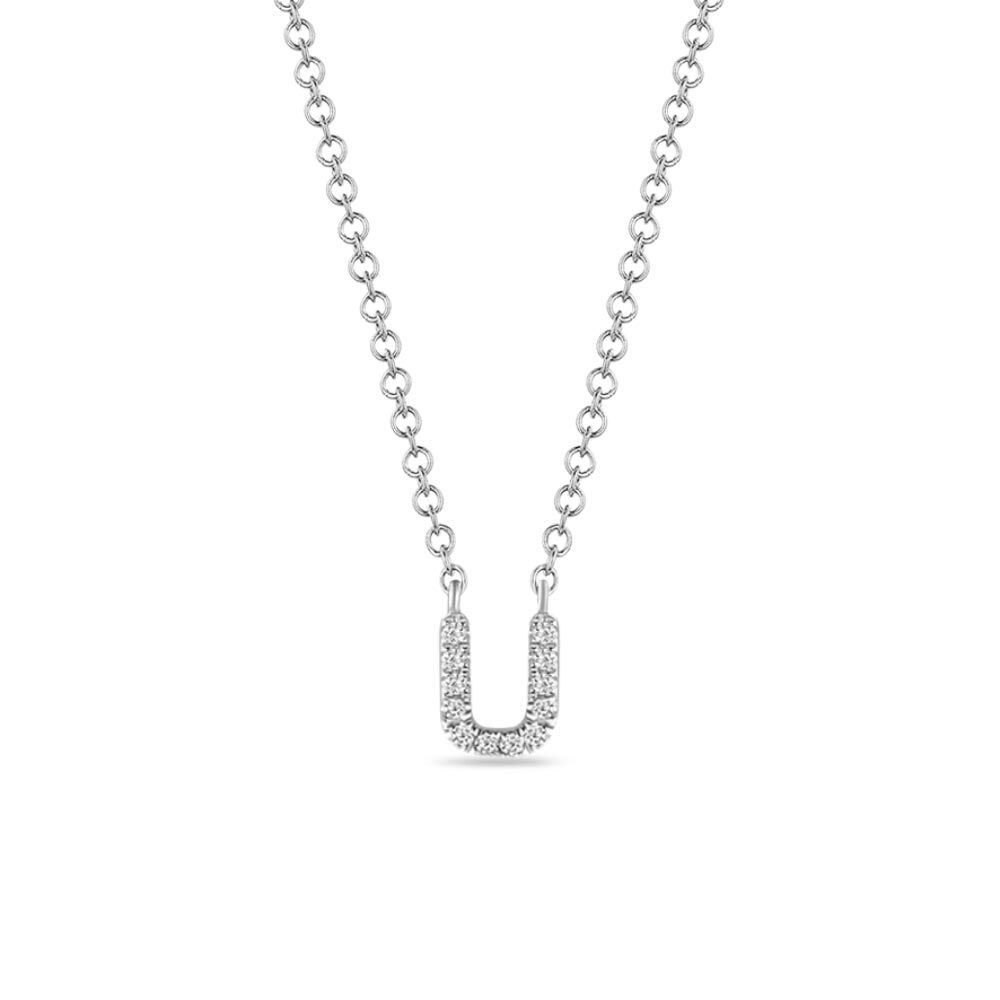 Halskette Letter U, 14 K Weigold mit Diamanten
