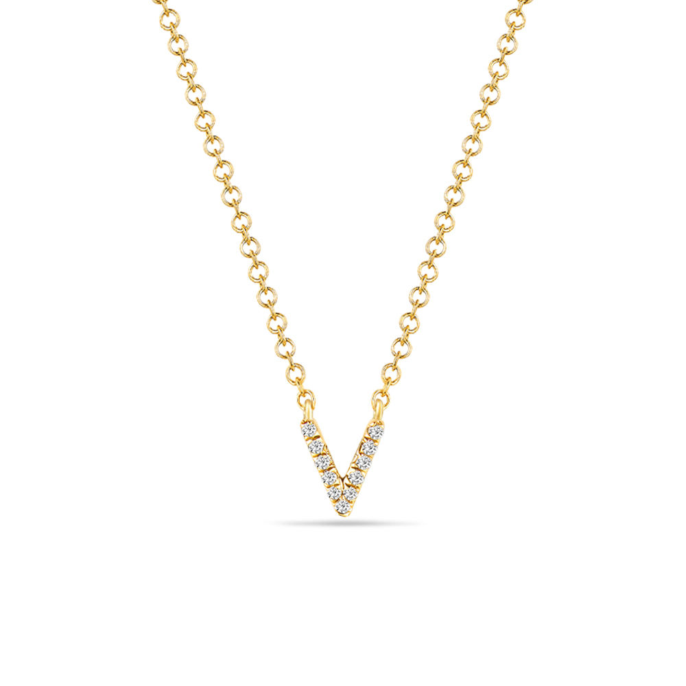 Halskette Letter V, 14 K Gelbgold mit Diamanten