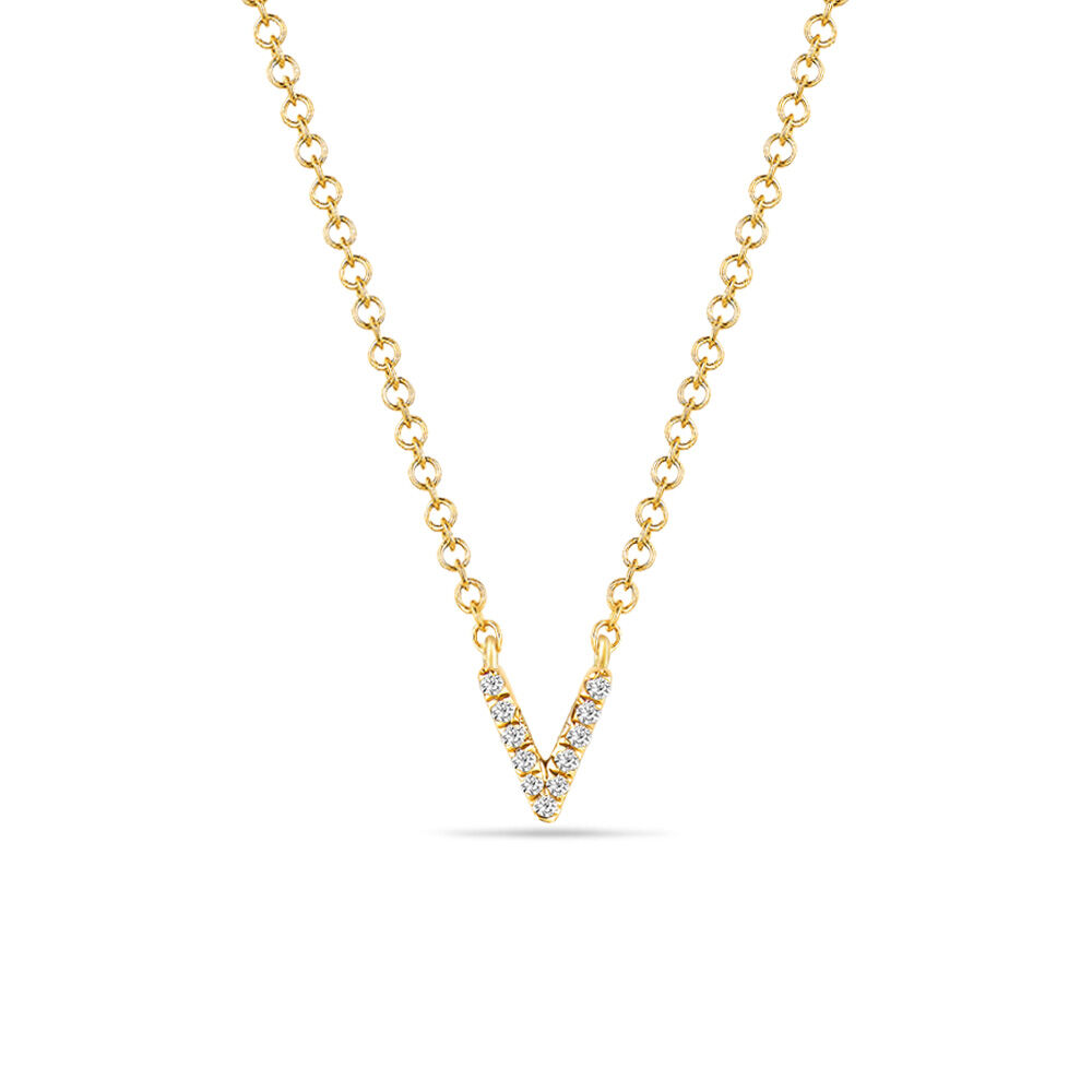 Halskette Letter V, 14 K Gelbgold mit Diamanten