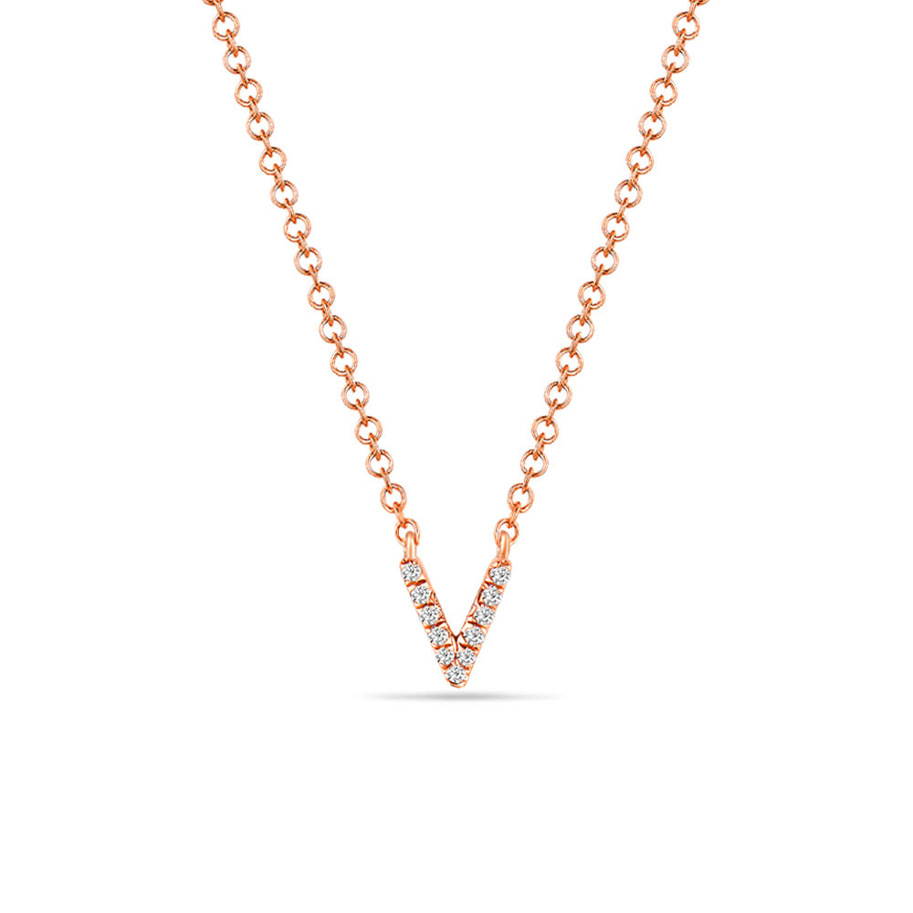 Halskette Letter V, 14 K Rosegold mit Diamanten