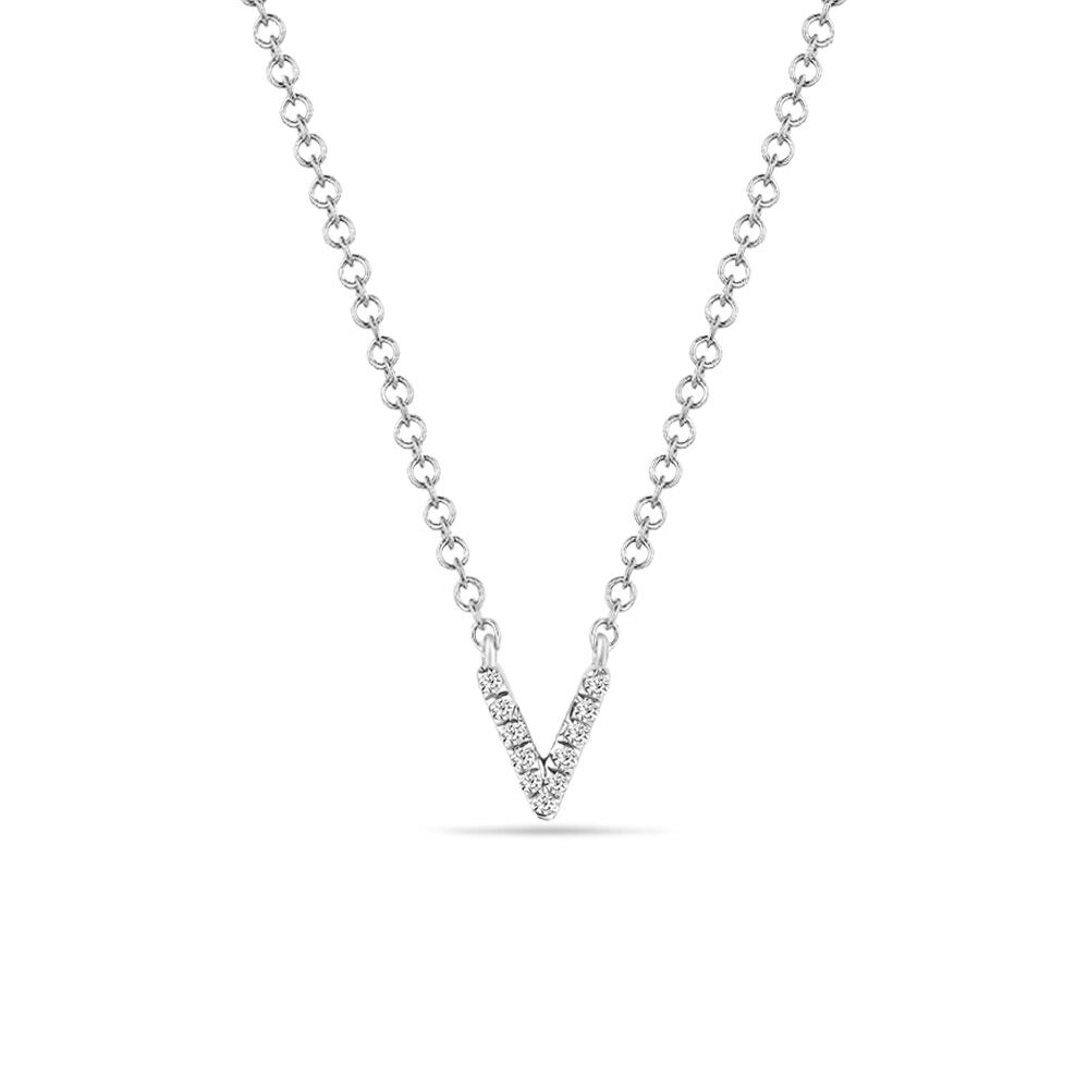 Halskette Letter V, 14 K Weigold mit Diamanten