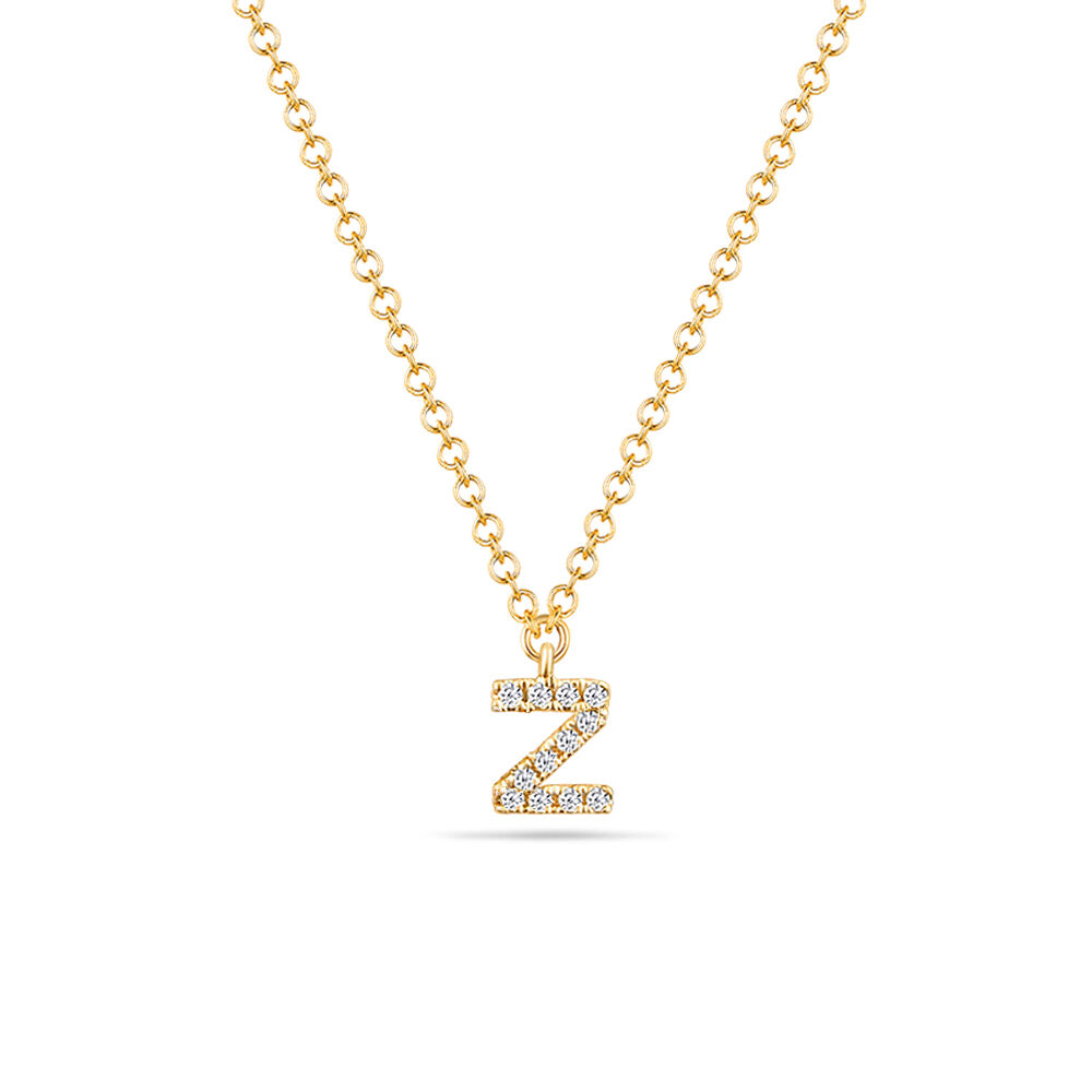 Halskette Letter Z, 14 K Gelbgold mit Diamanten