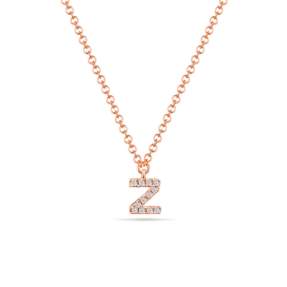 Halskette Letter Z, 14 K Rosegold mit Diamanten