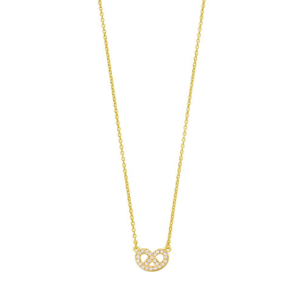 Halskette Mini Brezn mit Zirkonia, 18 Karat Gelbgold vergoldet