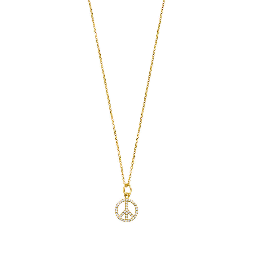 Halskette Peace mit Zirkonia, 18 Karat Gelbgold vergoldet