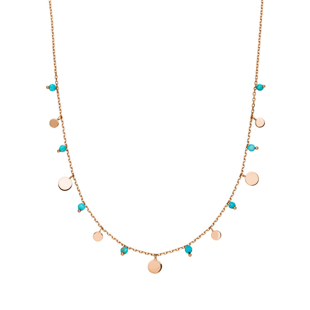 Halskette Platelet Trkis, 18 Karat Rosegold vergoldet