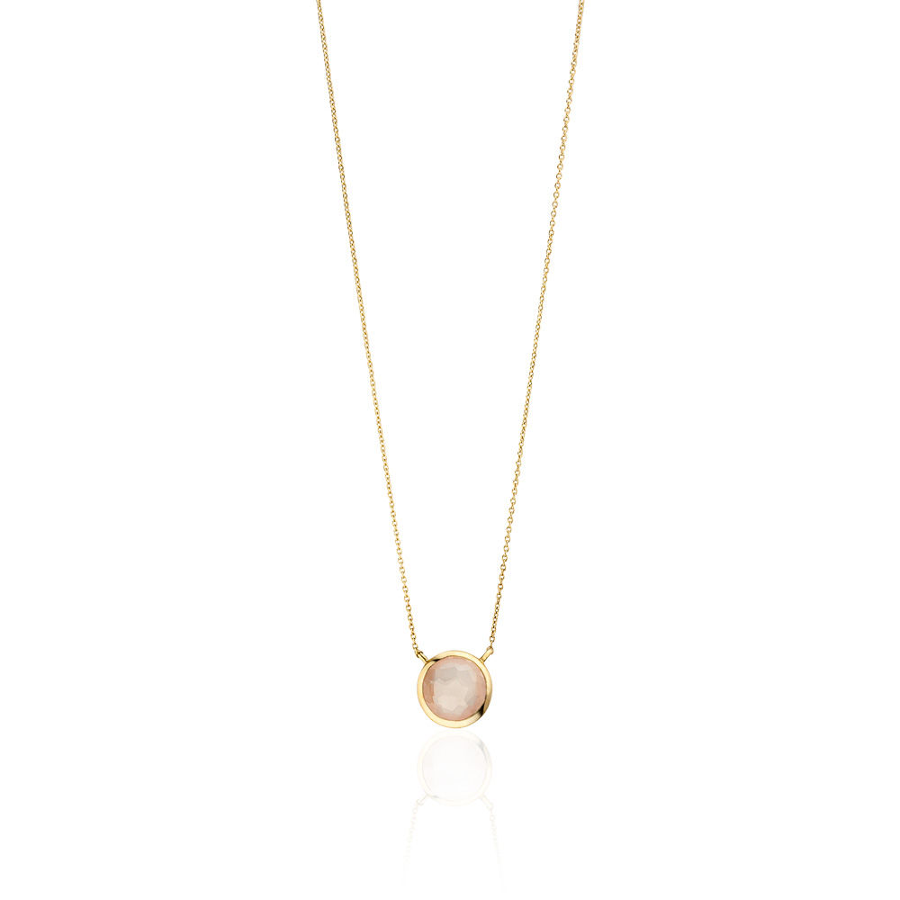Halskette Rosenquarz, 14 Karat Gelbgold