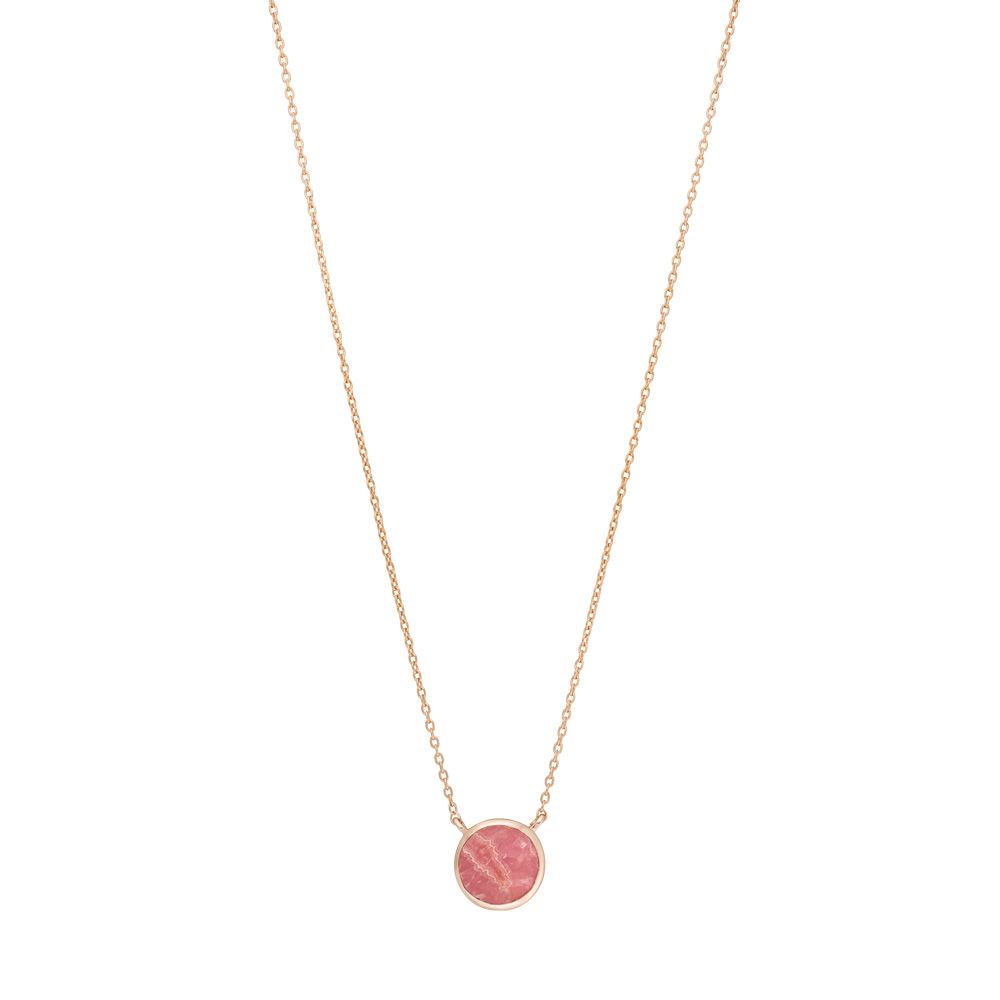 Halskette Round, Rhodochrosit, 18 K Rosegold vergoldet