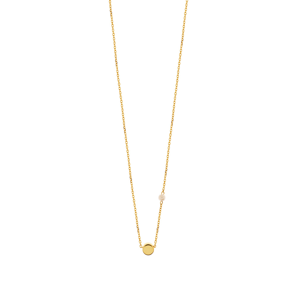 Halskette Round mit Perle, 18 Karat Gelbgold vergoldet