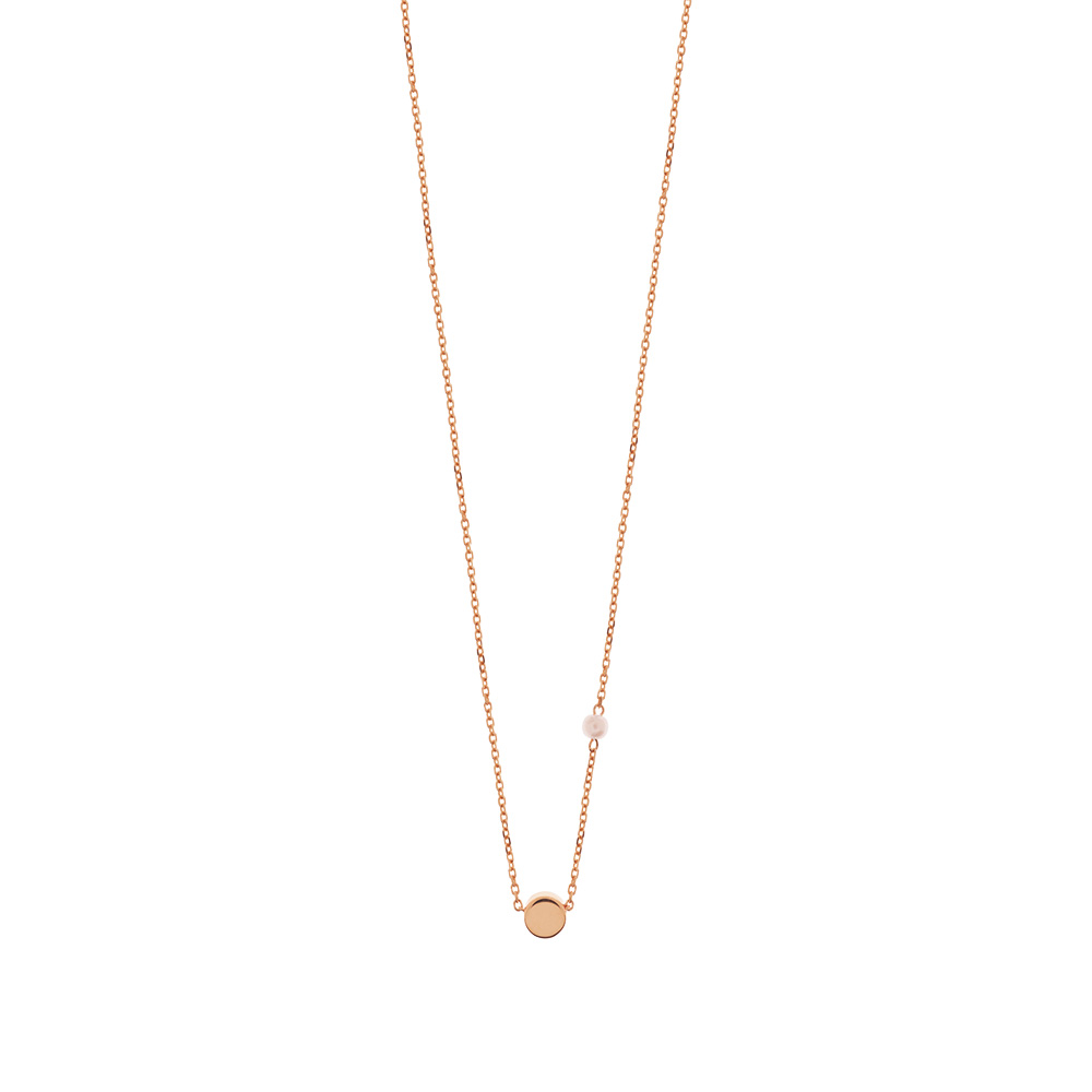 Halskette Round mit Perle, 18 Karat Rosegold vergoldet