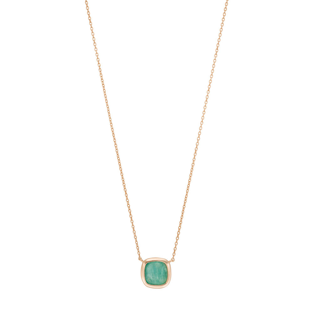 Halskette Square, Amazonite, 18 K Rosegold vergoldet