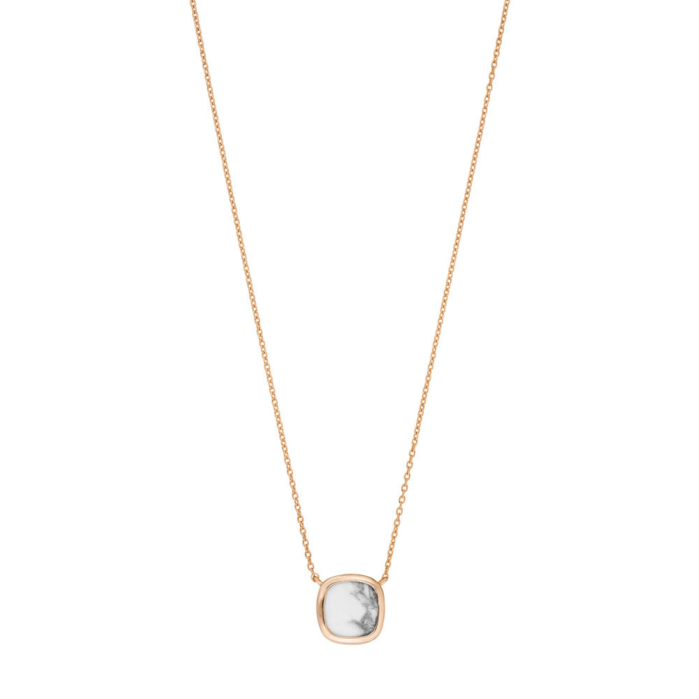 Halskette Square Howlite, 18 K Rosegold vergoldet