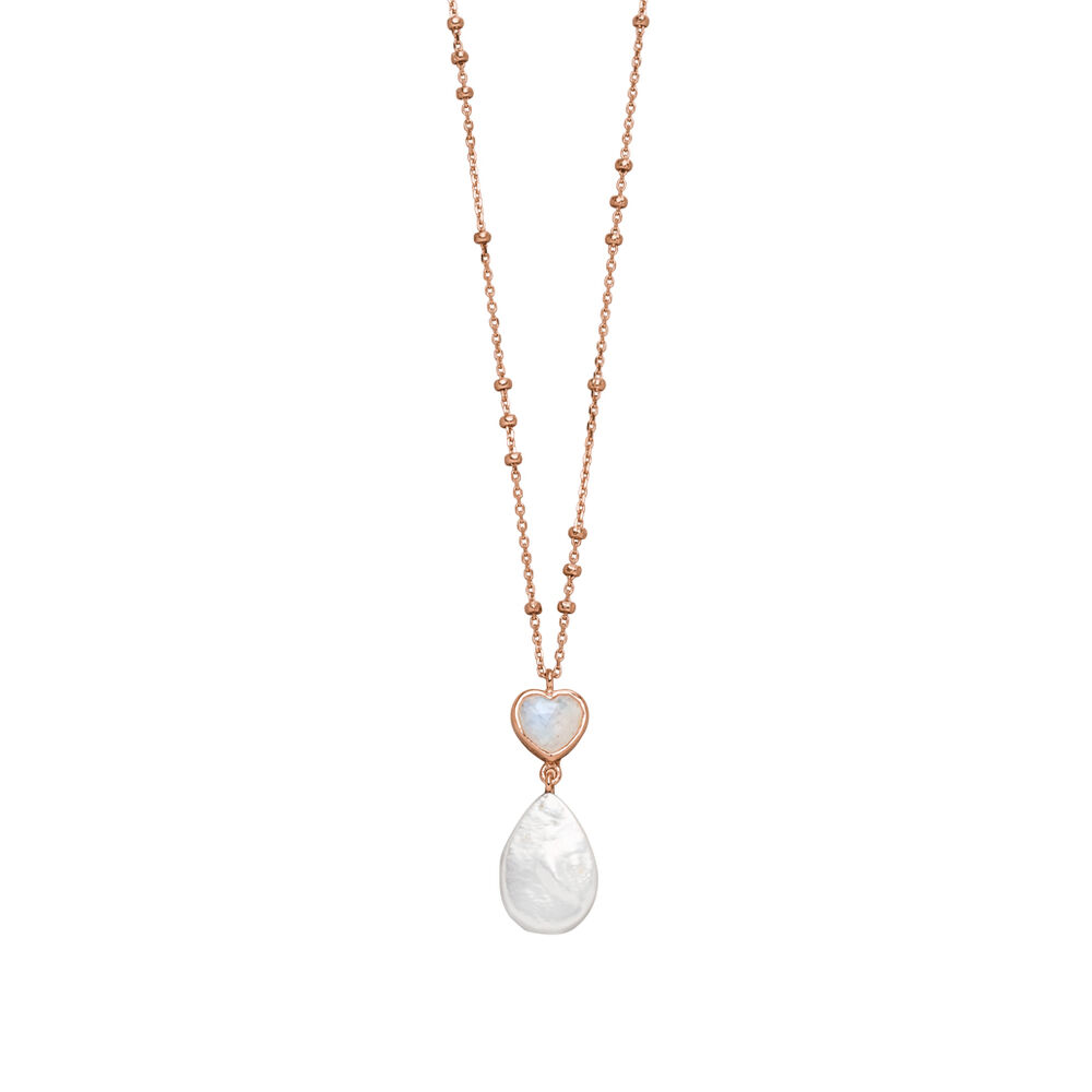Halskette VALENTINE PEARLS, Mondstein, 18 Karat Rosegold vergoldet
