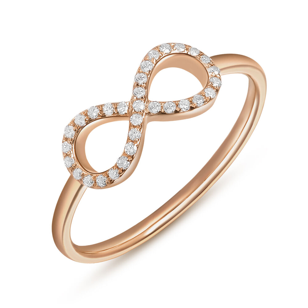Infinityring mit Diamanten, 18 Karat Rosegold, Gr��e 52