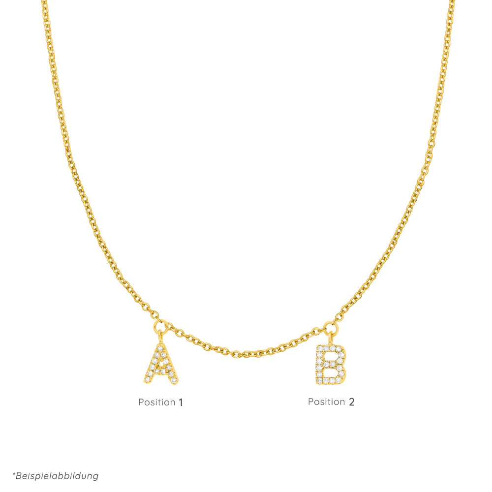 Initialen-Halskette mit 2 Anhngern, 45 cm, 14 Karat Gelbgold