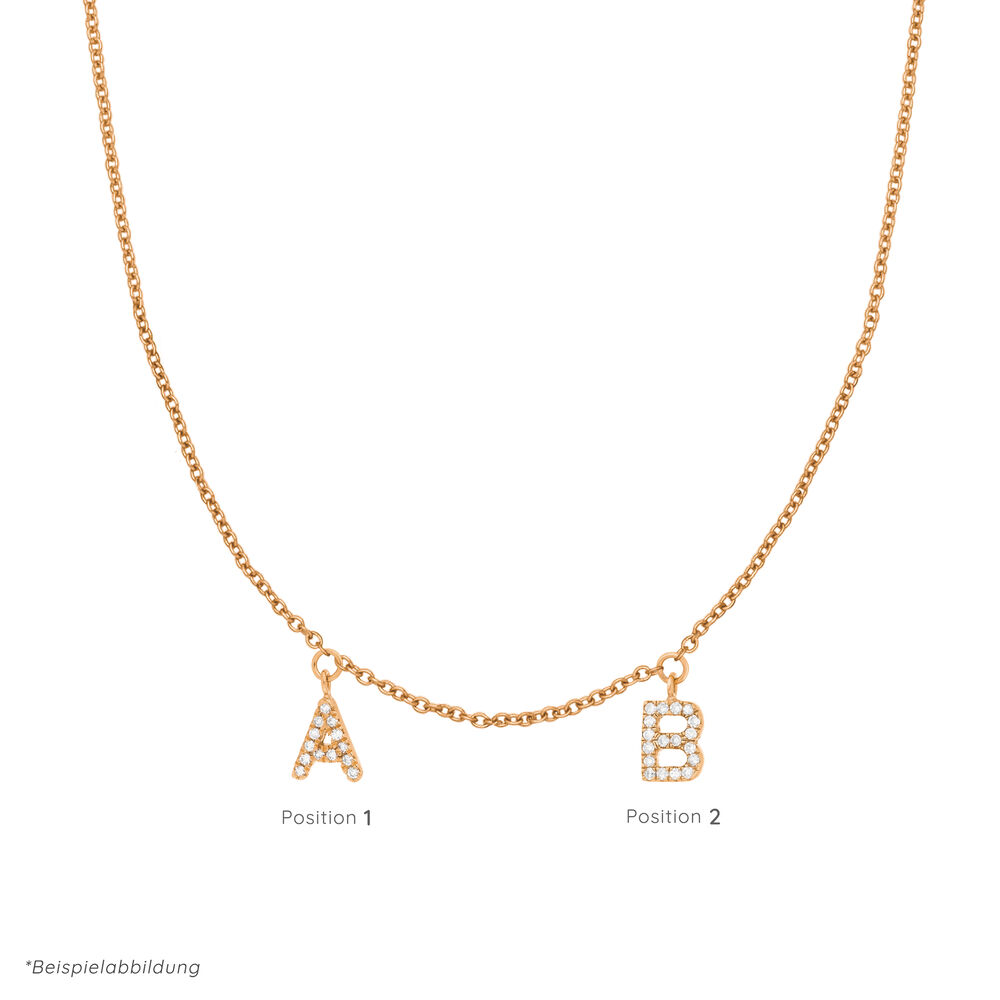 Initialen-Halskette mit 2 Anhngern, 45 cm, 14 Karat Rosegold