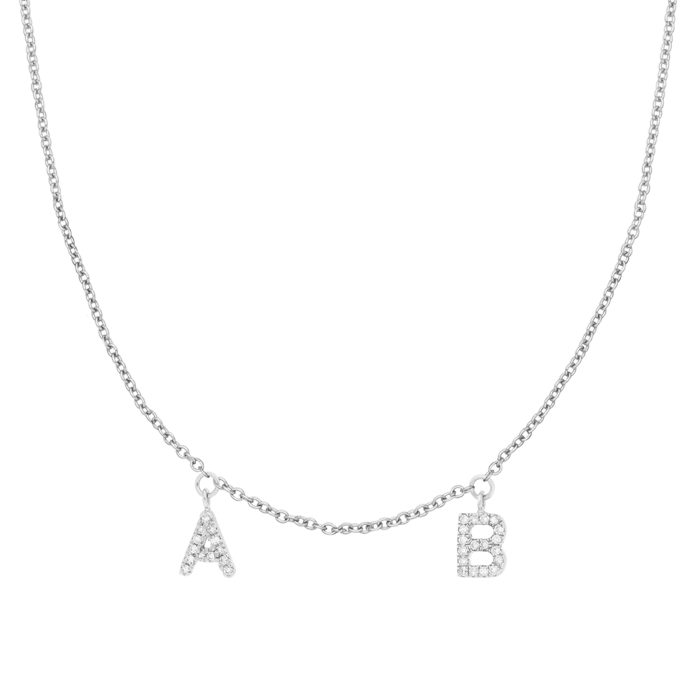 Buchstabenkette mit zwei Buchstaben aus Weißgold mit Diamanten