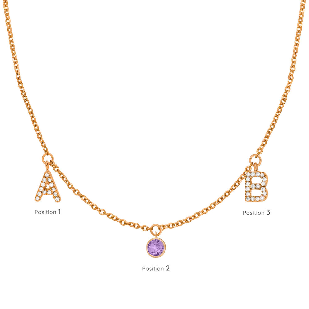 Initialen-Halskette mit 2 Buchstaben & Wunschanh�nger, 14 Karat Rosegold