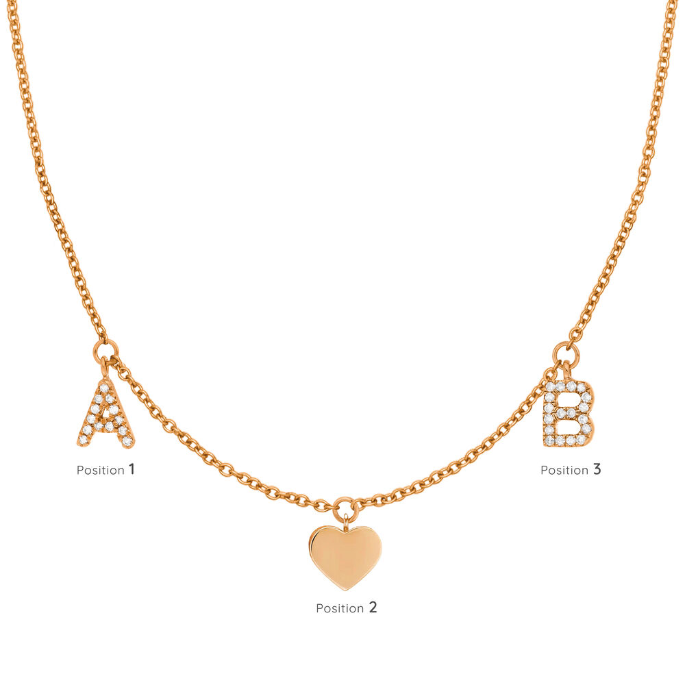 Initialen-Halskette mit 2 Buchstaben & Wunschanh�nger, 14 Karat Rosegold