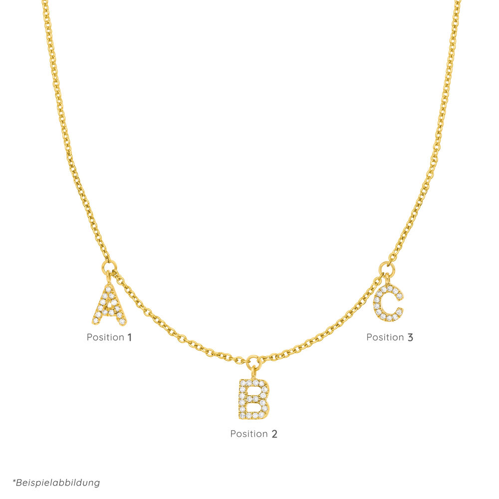 Initialen-Halskette mit 3 Anhngern, 45 cm, 14 Karat Gelbgold