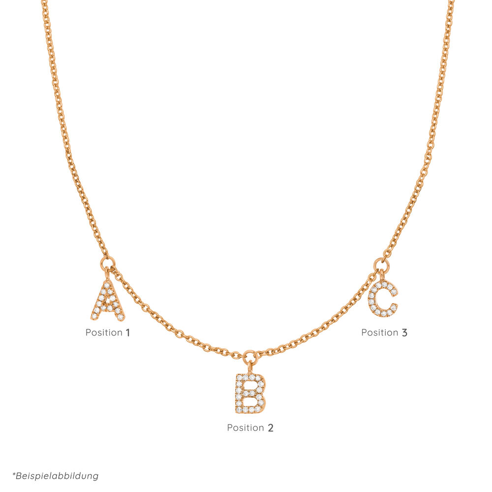 Initialen-Halskette mit 3 Anhngern, 45 cm, 14 Karat Rosegold