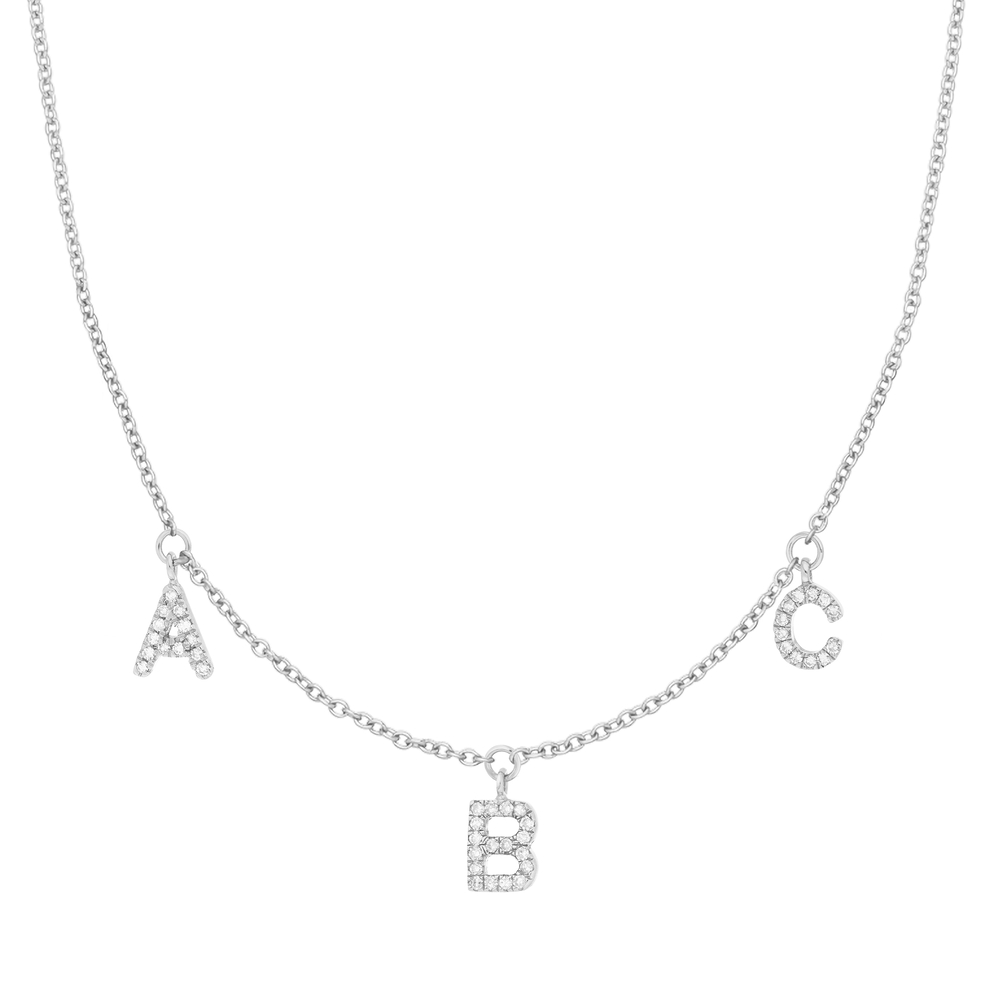 Buchstabenkette mit drei Buchstaben aus Weißgold mit Diamanten