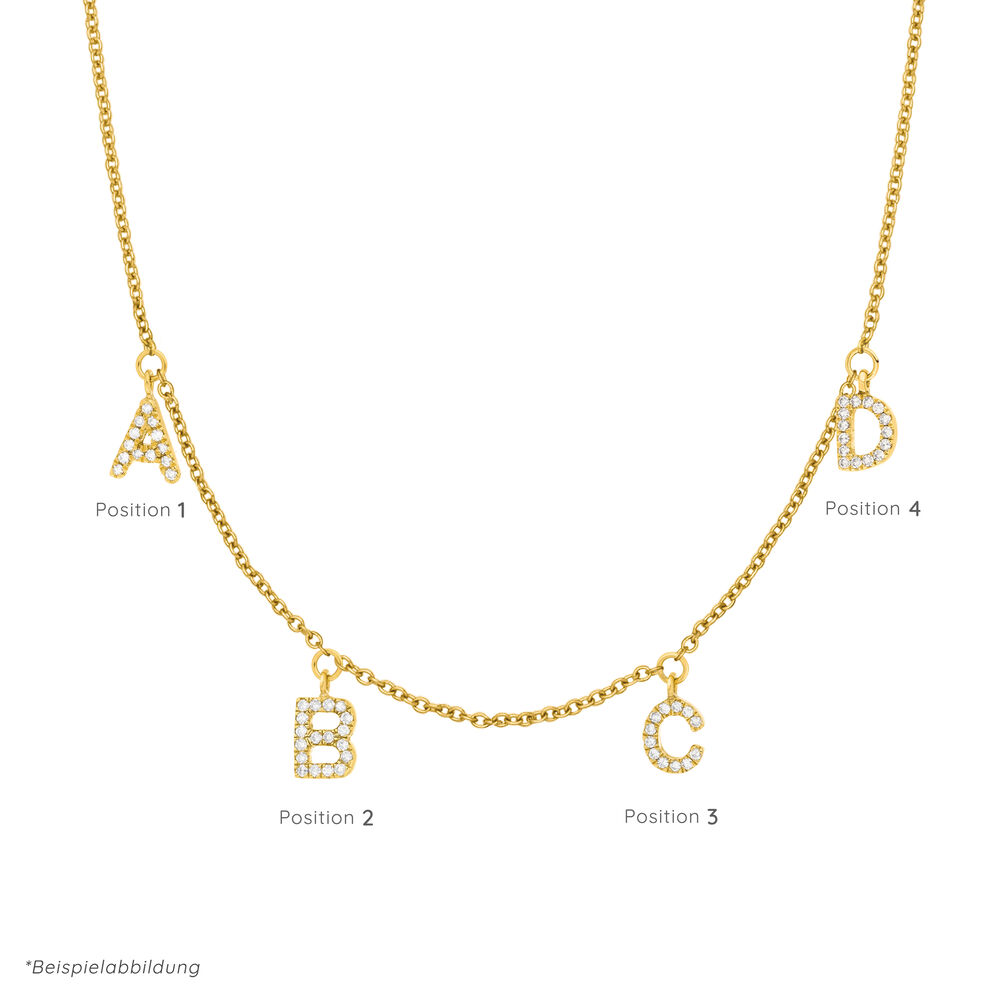 Initialen-Halskette mit 4 Anhngern, 45 cm, 14 Karat Gelbgold