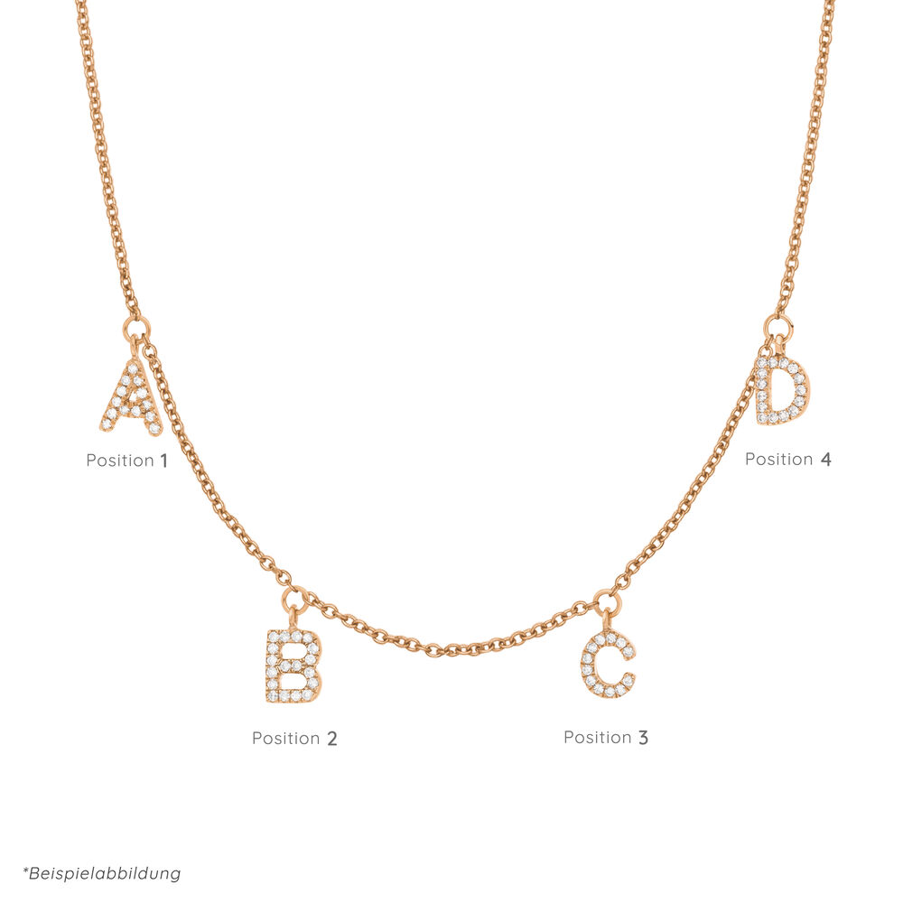 Initialen-Halskette mit 4 Anhngern, 45 cm, 14 Karat Rosegold