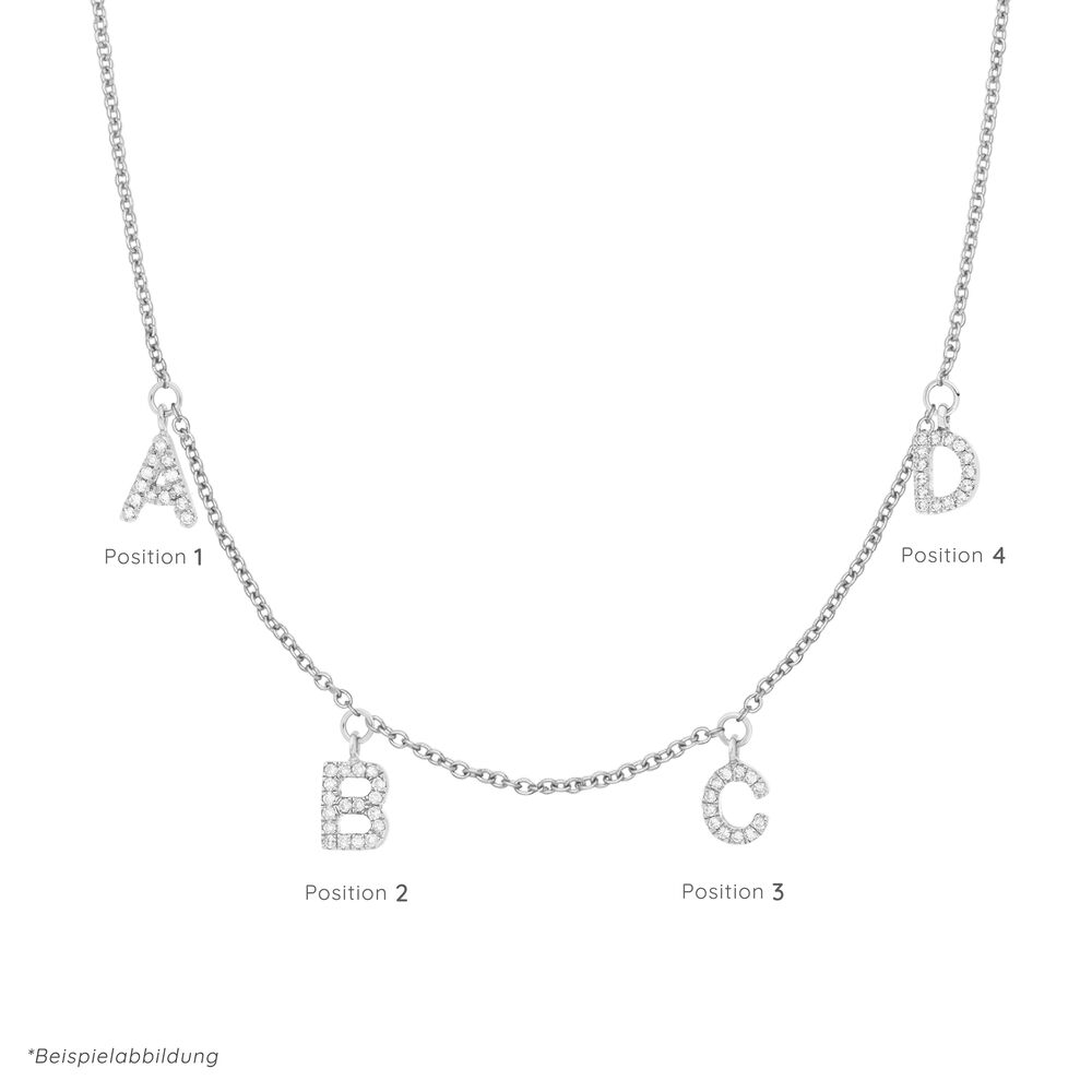 Initialen-Halskette mit 4 Anhngern, 45 cm, 14 Karat Weigold