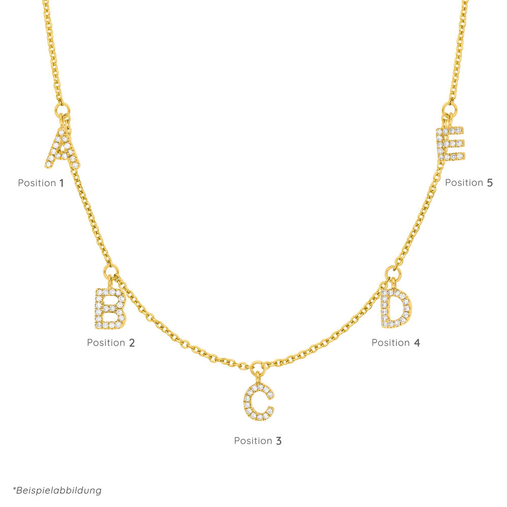 Initialen-Halskette mit 5 Anhngern, 45 cm, 14 Karat Gelbgold