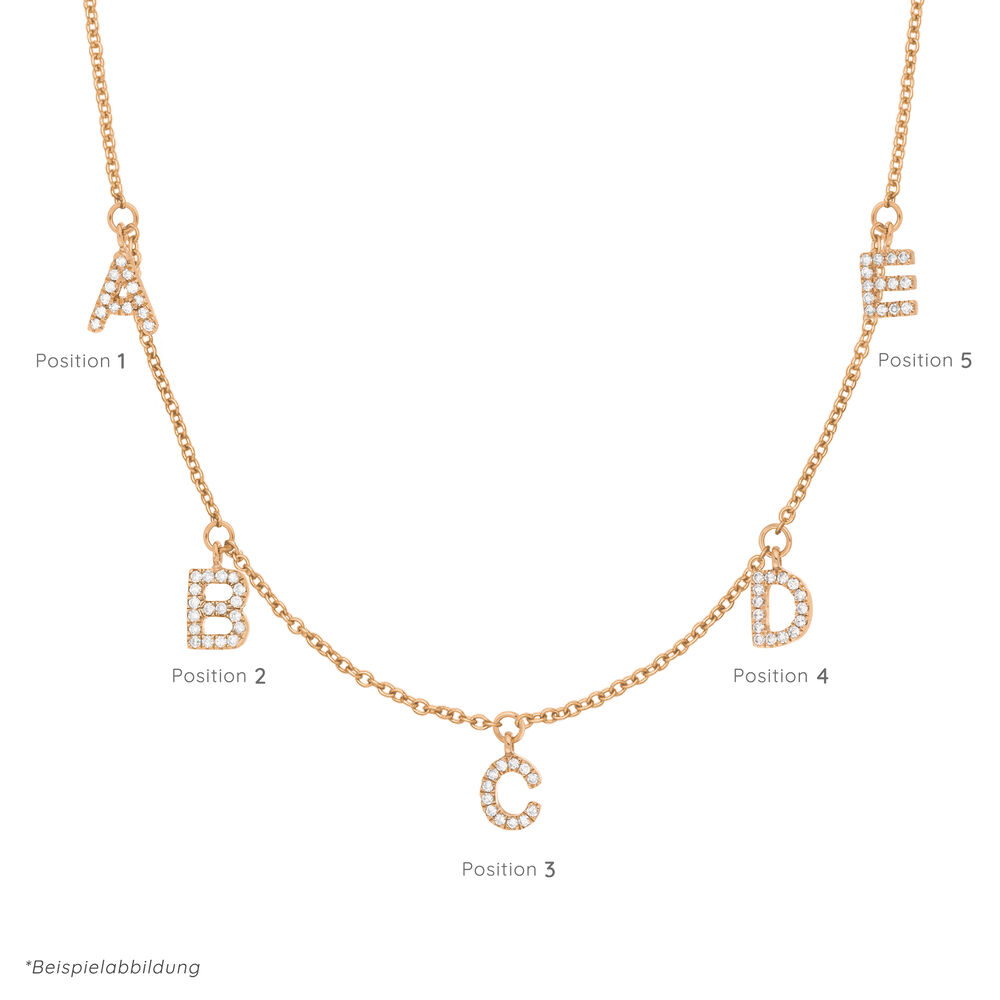 Initialen-Halskette mit 5 Anhngern, 45 cm, 14 Karat Rosegold