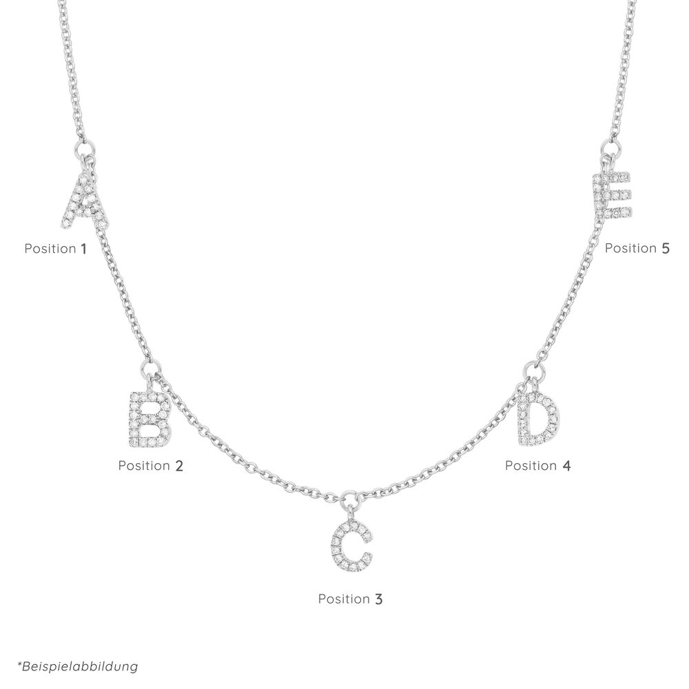 Initialen-Halskette mit 5 Anhngern, 45 cm, 14 Karat Weigold