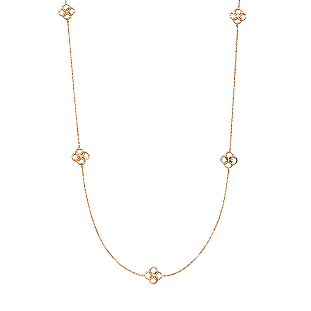 Lange Halskette Clover Charm, 18 K Rosegold vergoldet