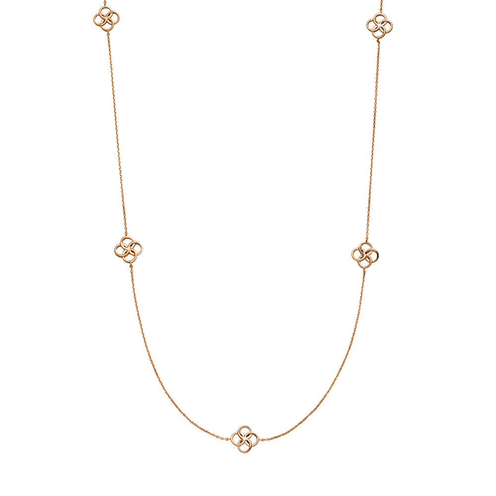 Lange Halskette Clover Charm, 18 Karat Rosegold vergoldet