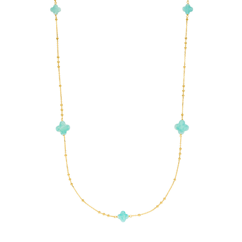 Lange Halskette Clover Gem, Amazonit, 18 Karat Gelbgold vergoldet