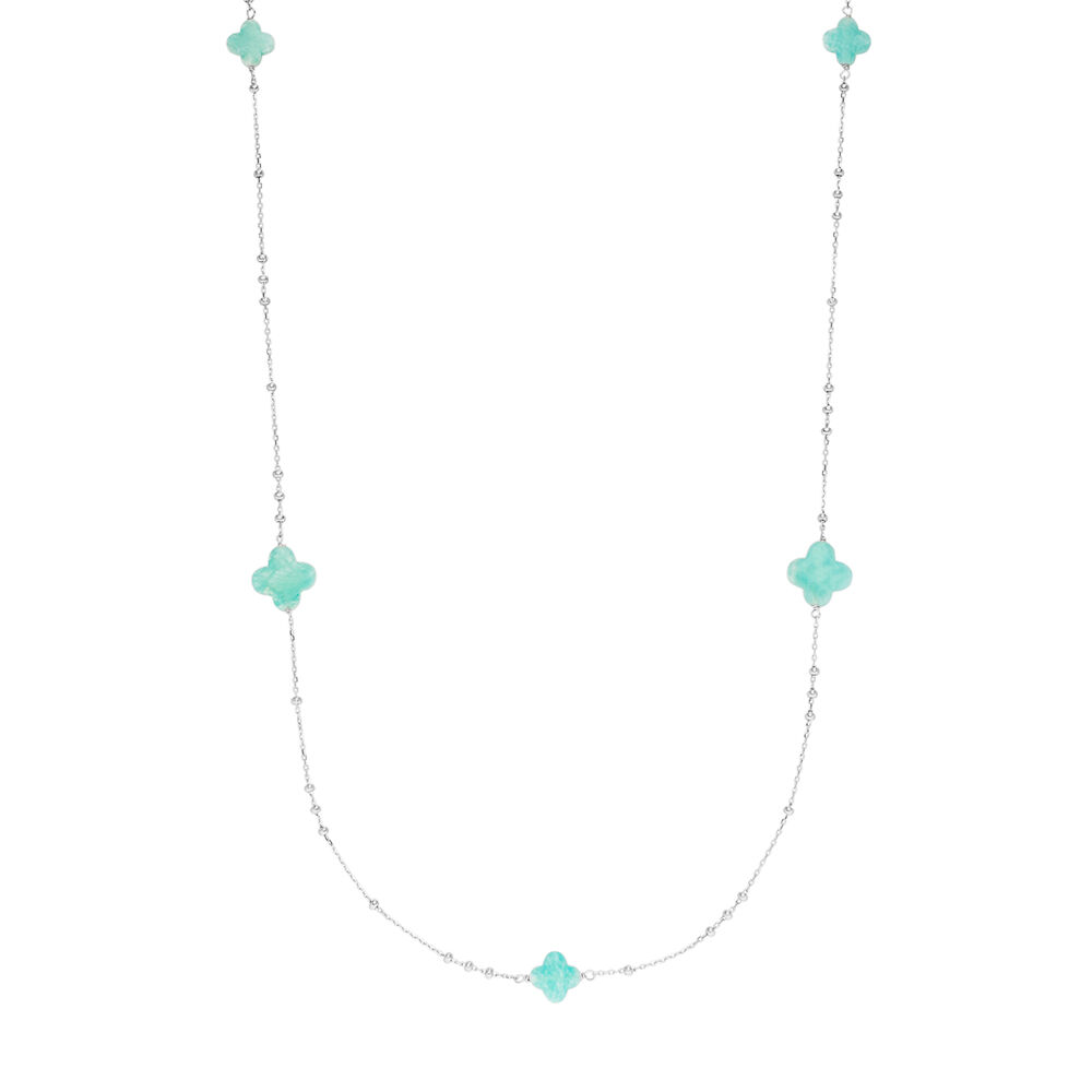 Lange Halskette Clover Gem, Amazonit, 925 Sterlingsilber