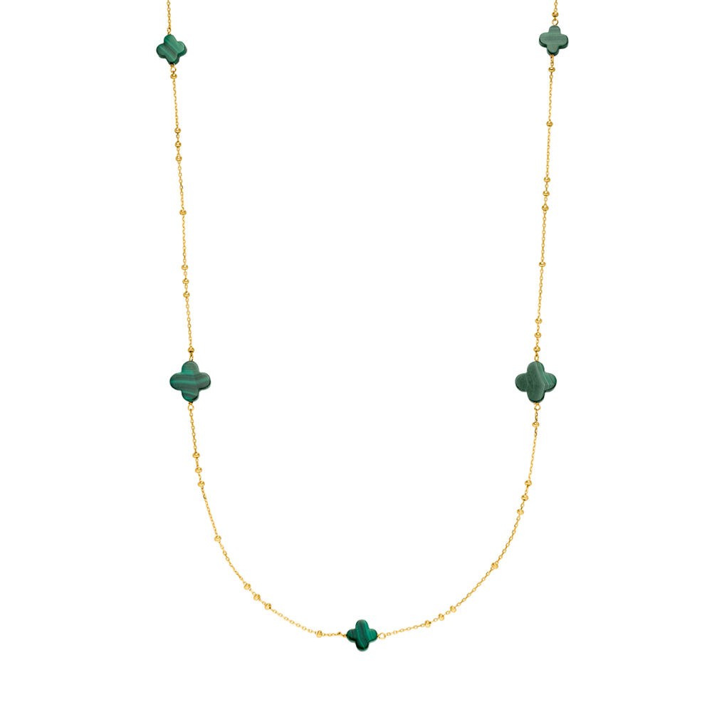 Lange Halskette Clover Gem, Malachit, 18 Karat Gelbgold vergoldet