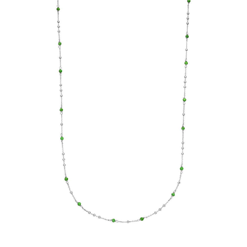 Lange Halskette Flying Gems, Grner Achat, 90cm, 925 Sterlingsilber