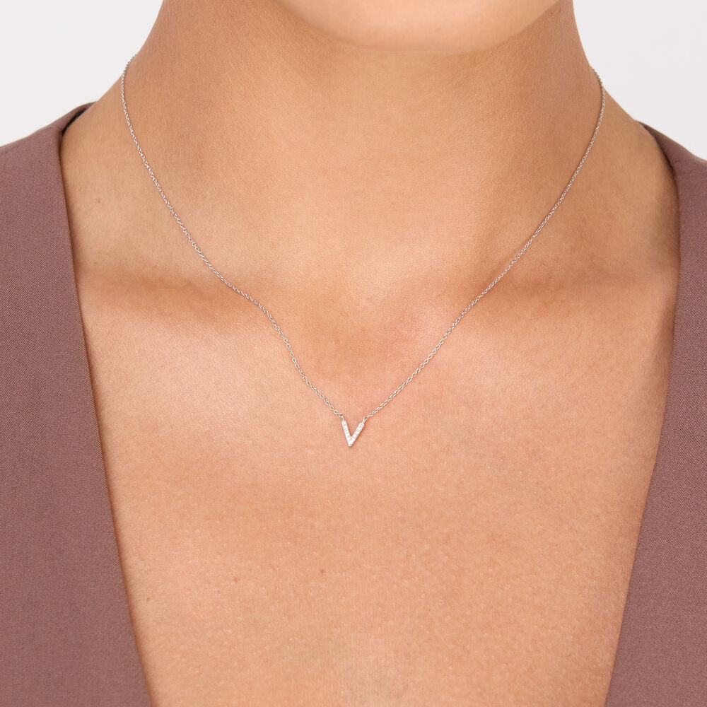 Halskette Letter V, 14 K Weigold mit Diamanten Bild 2