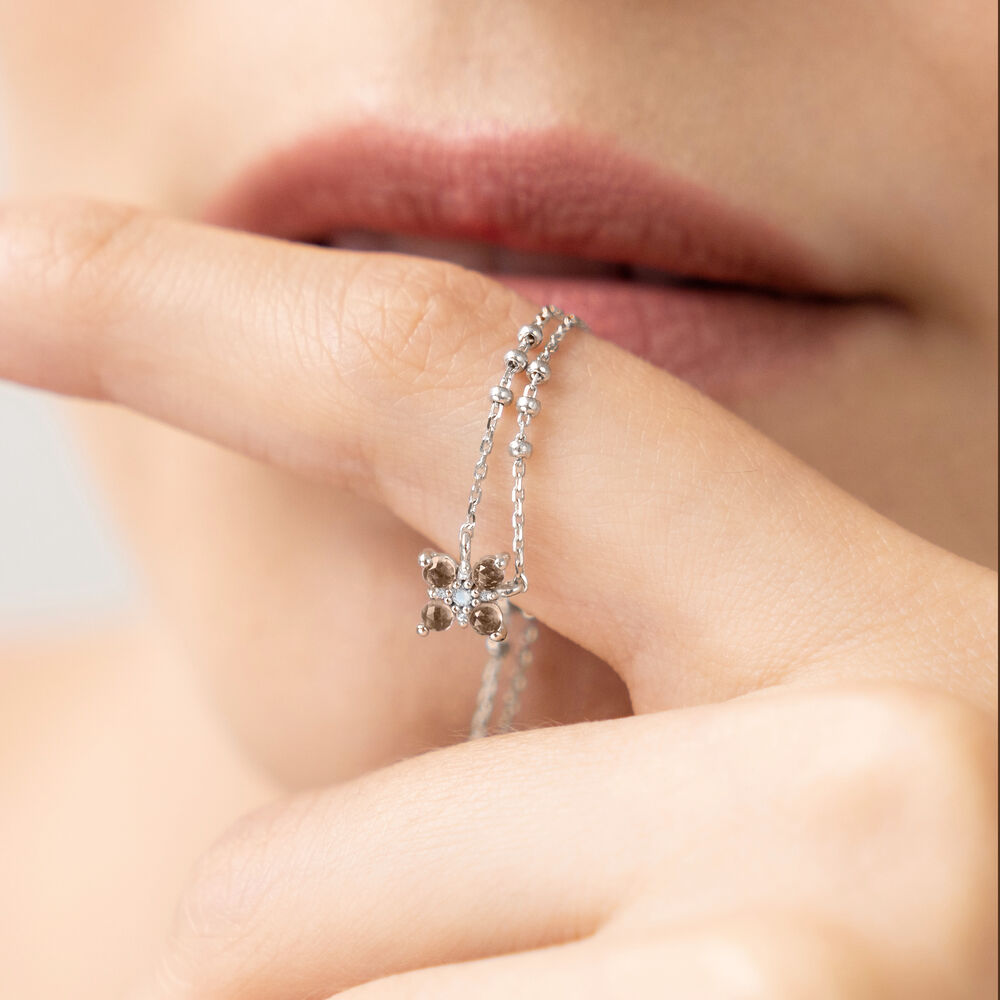 Halskette BLOOM, Rauchquarz/Mondstein, 18 Karat Rosegold vergoldet Bild 3 Halskette BLOOM, Rauchquarz/Mondstein, 18 Karat Rosegold vergoldet Bild 3