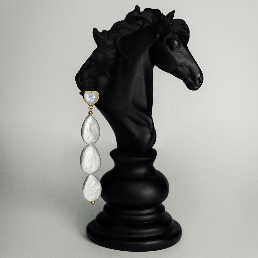 Ohrstecker VALENTINE PEARLS, lang, 18 Karat Gelbgold vergoldet 