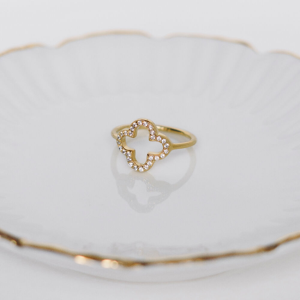 Kleeblatt Ring mit Zirkonia, 18 Karat Gelbgold vergoldet Bild 4