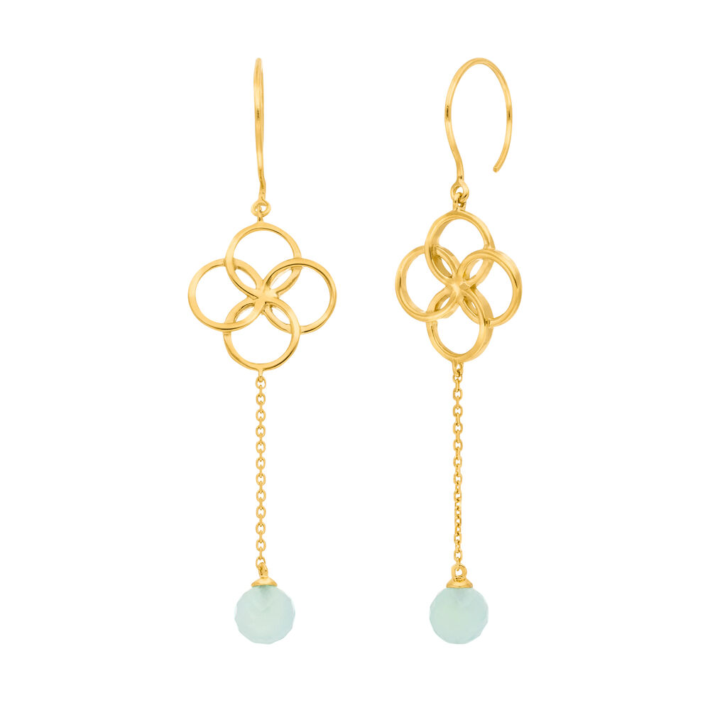 Ohrhnger Clover Charm, Aqua Chalzedon, 18 K Gelbgold vergoldet