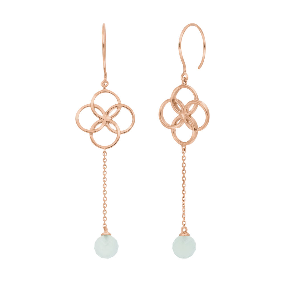 Ohrhnger Clover Charm, Aqua Chalzedon, 18 K Rosegold vergoldet