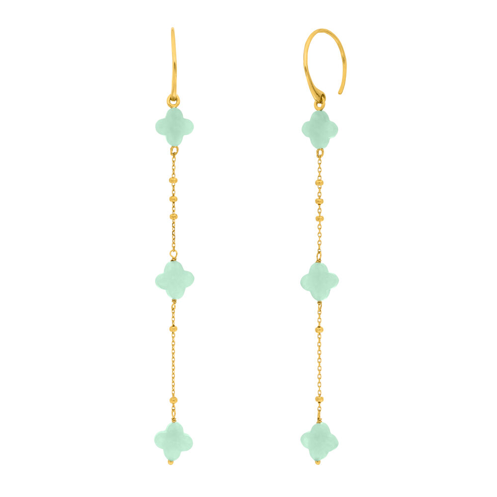 Ohrh�nger Clover Gem, lang, Amazonit, 18 Karat Gelbgold vergoldet
