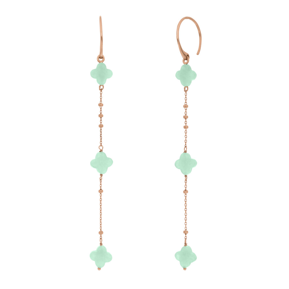 Ohrh�nger Clover Gem, lang, Amazonit, 18 Karat Rosegold vergoldet