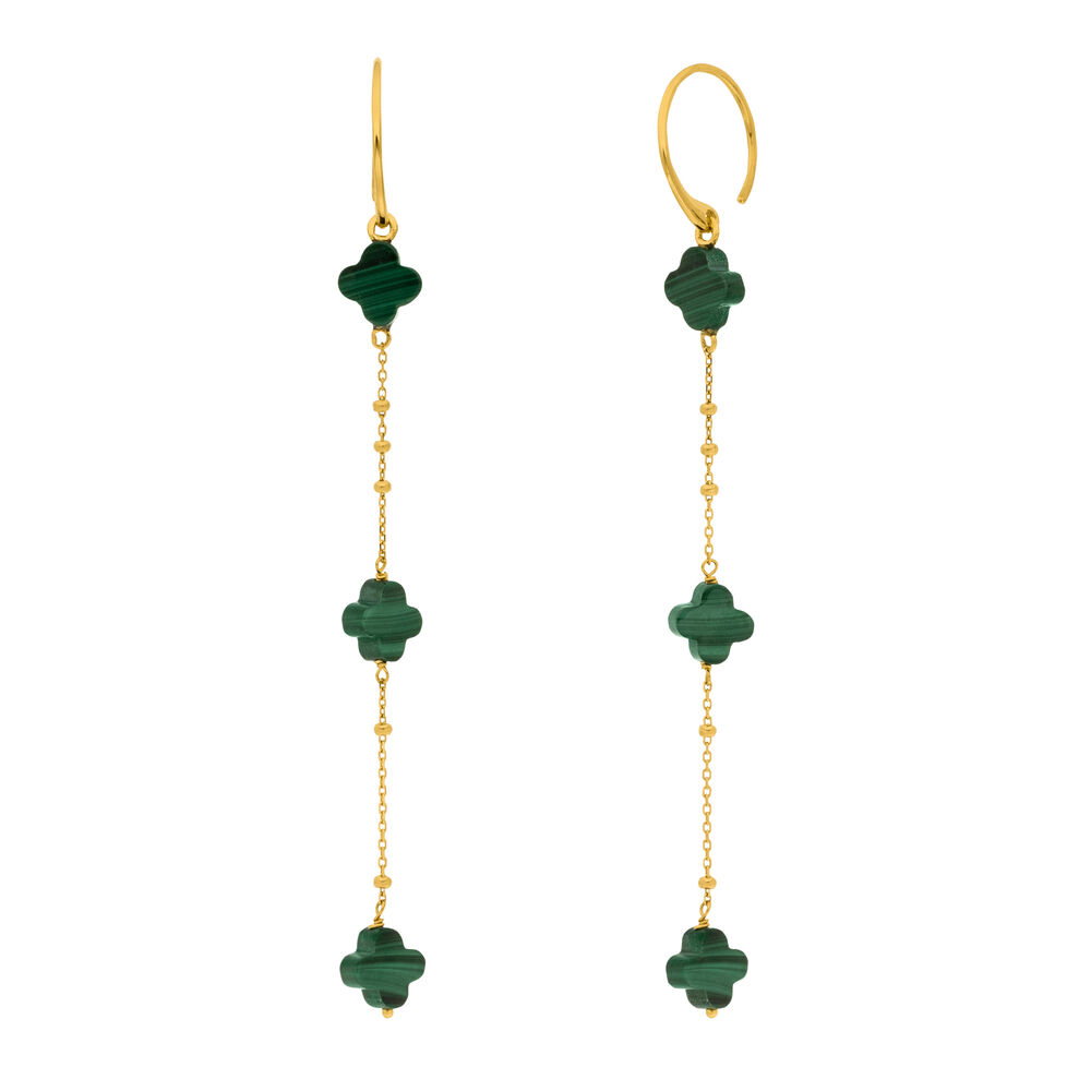 Ohrh�nger Clover Gem, lang, Malachit, 18 Karat Gelbgold vergoldet