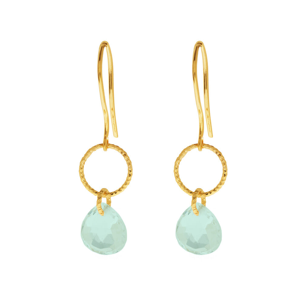 Ohrhnger Heart Stone, 18 K Gelbgold vergoldet, Aqua Chalzedon