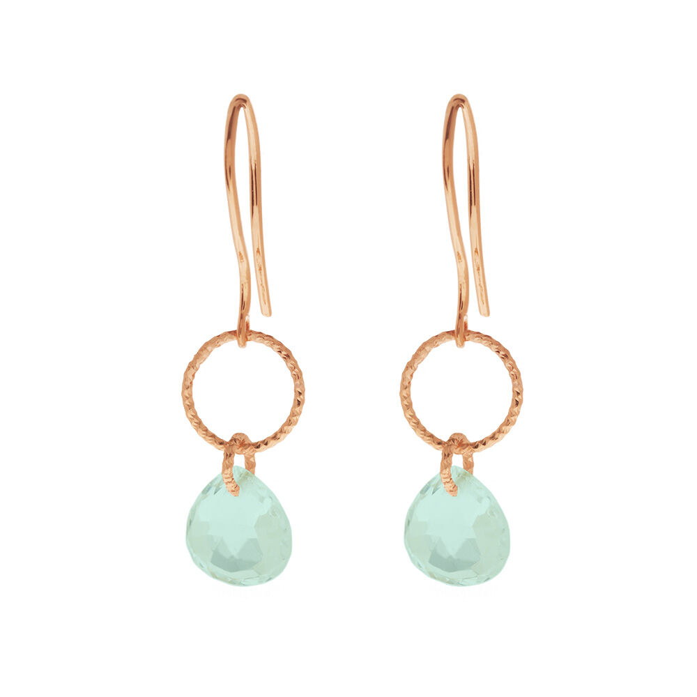 Ohrhnger Heart Stone, 18 K Rosegold vergoldet, Aqua Chalzedon