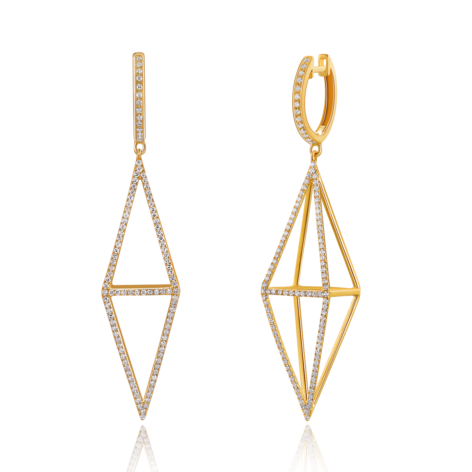Ohrringe Trapez mit Diamanten, 18 Karat Gelbgold